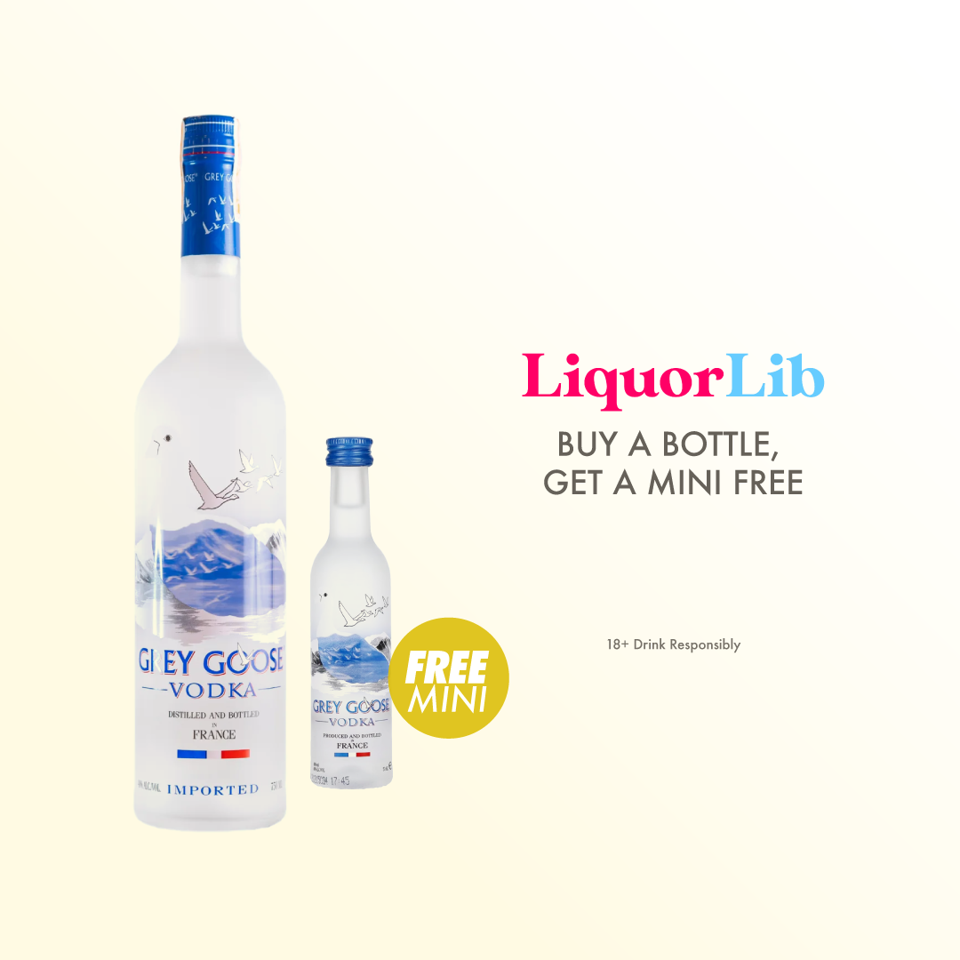 Grey Goose Vodka bottle with mini bottle – Buy a Bottle Get a Mini Free promo