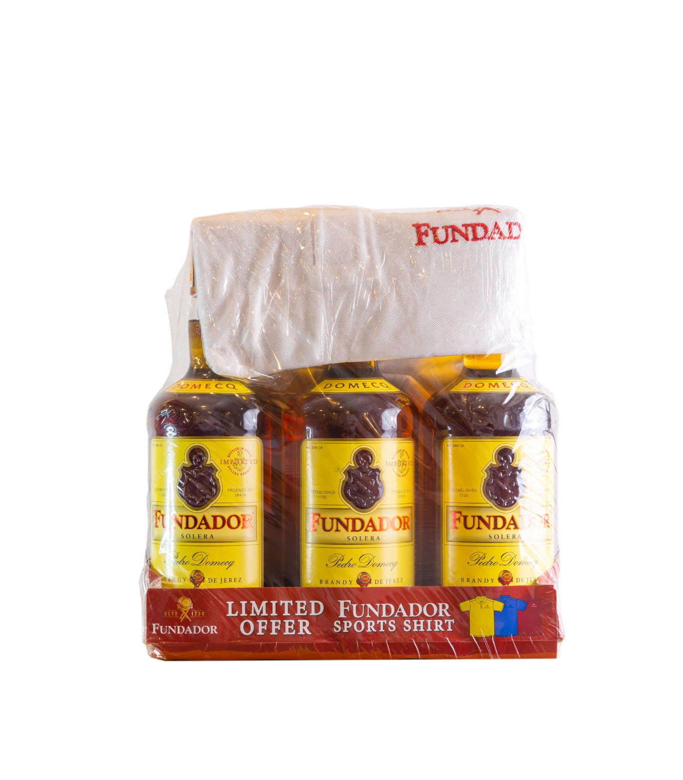 Fundador Brandy Red Cap 1Ltr (Pack Of 3 w/Shirt)