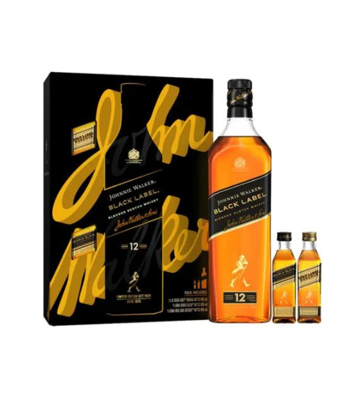 Johnnie Walker Black Label 1L w/ 2 5cl (gold & double black)