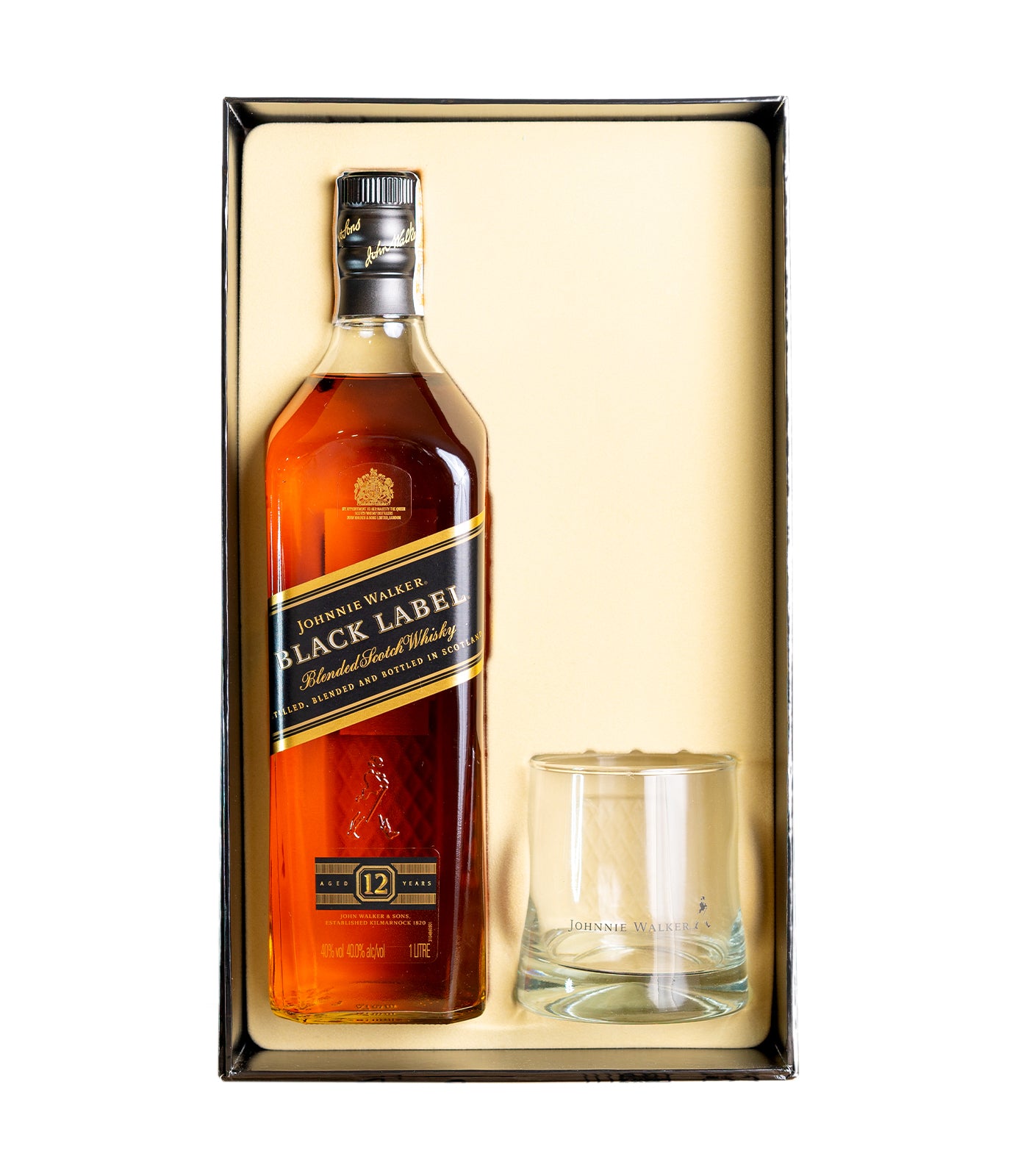Johnnie Walker Black Label with Rock Glass 1Ltr.