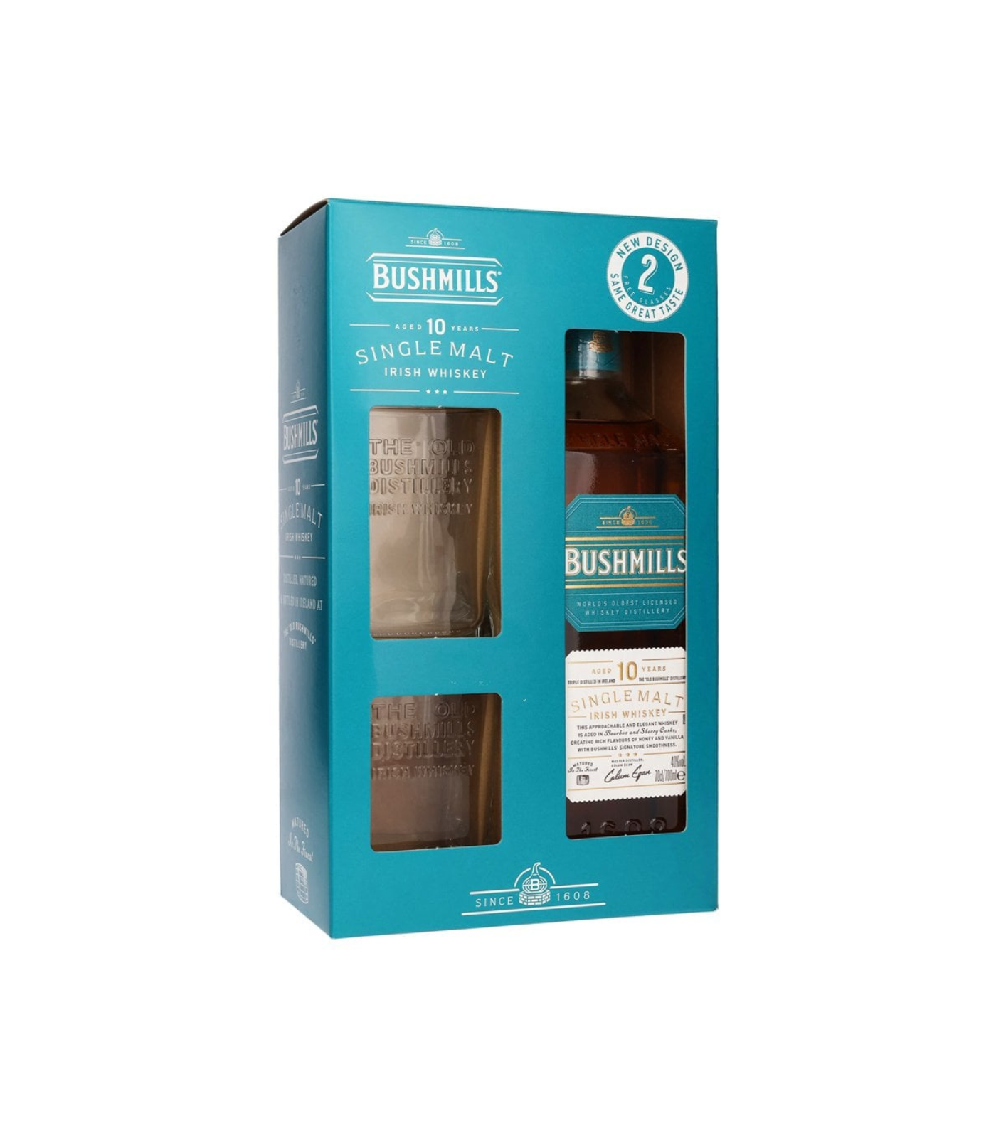 Bushmills 10 Year Old Irish Whiskey Gift Set with Glass – 70cl, 40% | Aged Single Malt Irish Whiskey
