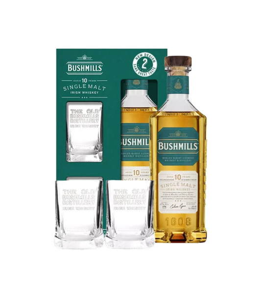Bushmills 10 Year Old Irish Whiskey Gift Set with Glass – 70cl, 40% | Aged Single Malt Irish Whiskey
