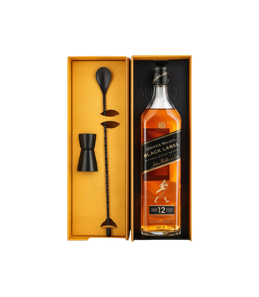 Johnnie Walker Black Label 12 Year Old Scotch Whisky 700ml Cocktail Kit with jigger and bar spoon gift box