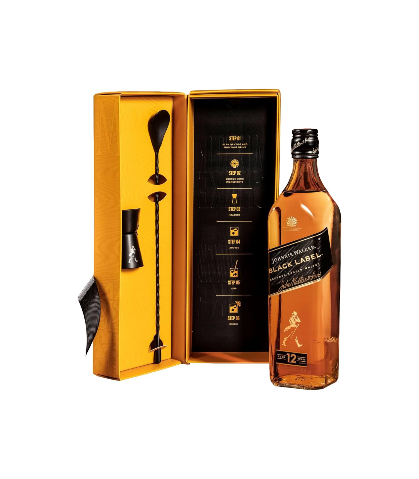 Johnnie Walker Black Label 12 Year Old Scotch Whisky 700ml Cocktail Kit with jigger and bar spoon gift box